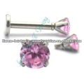 labret rosqueado interno com bola de cristal 1.2mm 16G, aço cirúrgico 316L jóias piercing